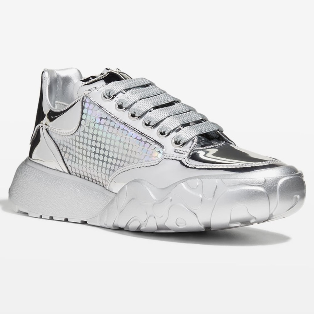 Authentic Alexander Mcqueen Silver Holographic Sn… - image 2